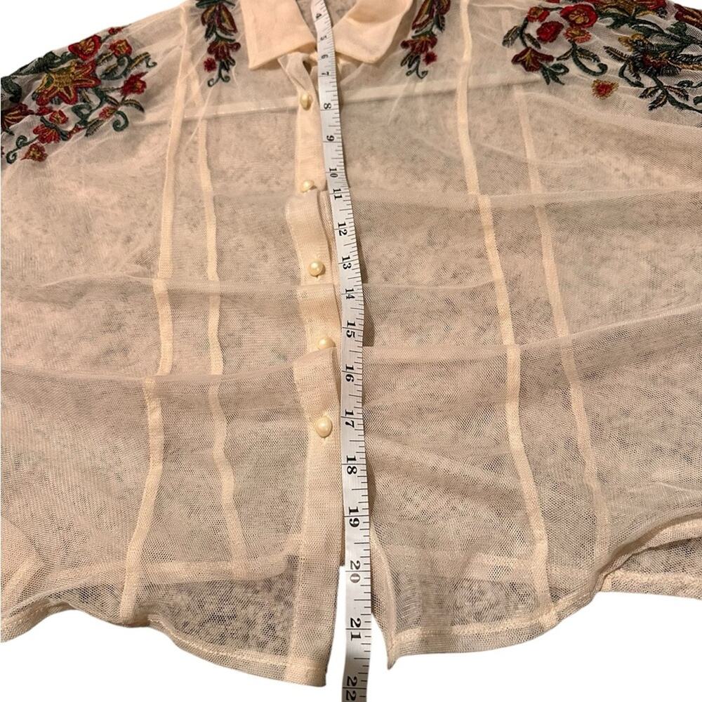 Danity Paris Sheer Mesh Floral Embroidered Crop Top, Cream, size S - Picture 6 of 7